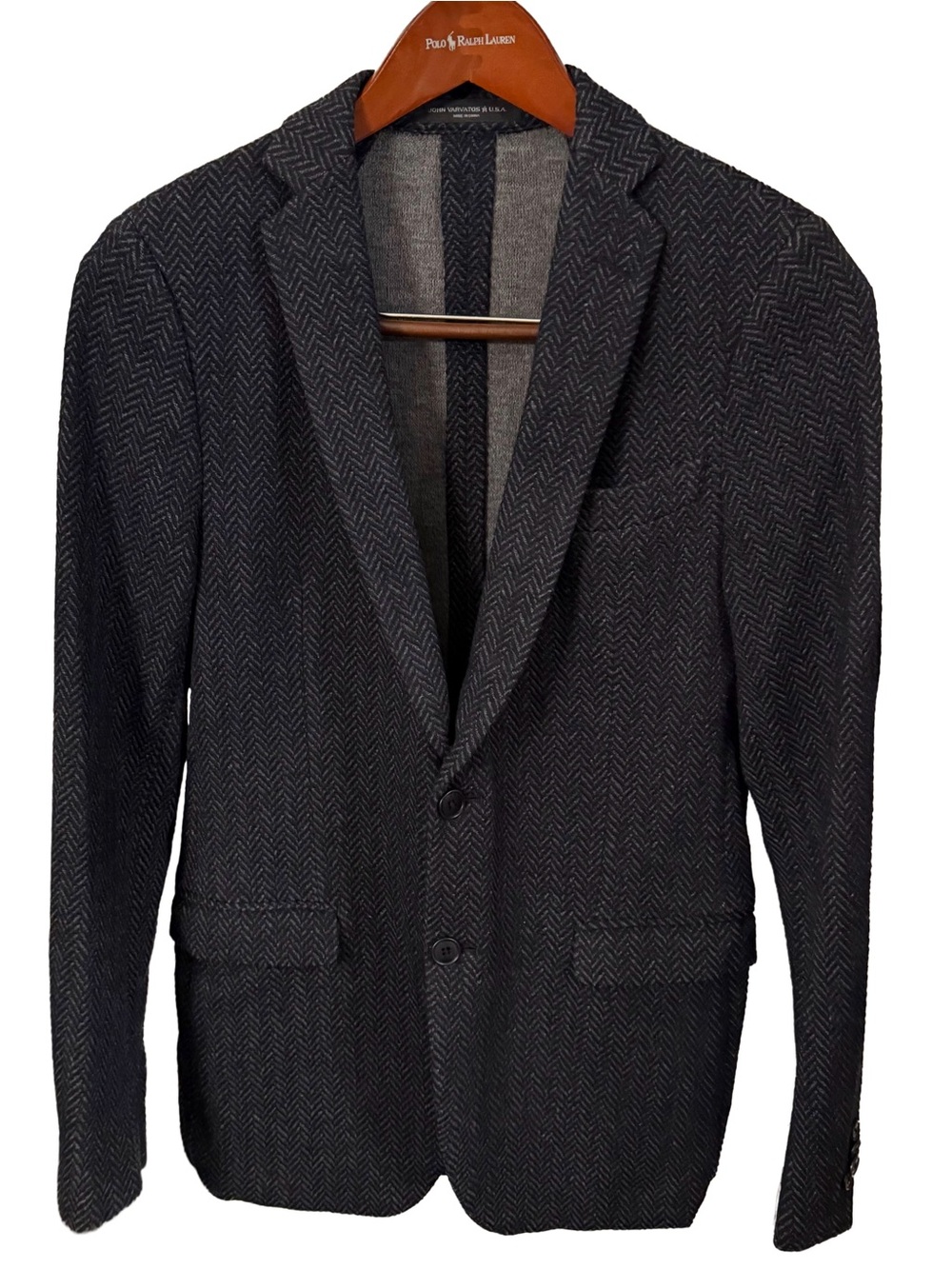 John Varvatos Varick Men’s Woven Jacket Black Gray Herringbone Sz 38R NWOT